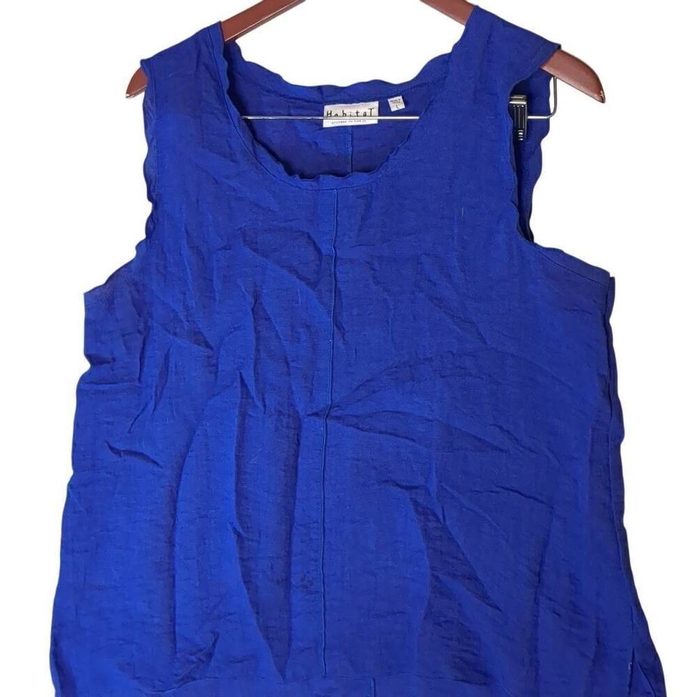Habitat Blue Ruffle Hem Tank Top L Large Sleeveless Blouse